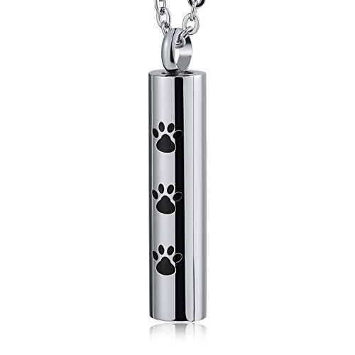 Daesar Fashion Stainless Steel Ashes Necklace Always in My Heart Dog Urns Cylinder Three Jaw Printing