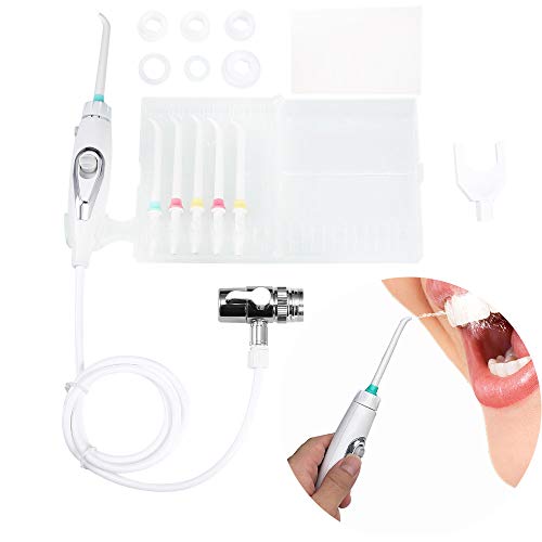 KYLINDRE Faucet Oral Irrigator Kit, Portable Non Electric Water Power Dental Flosser Spa, Teeth Cleaner with 6 Pcs 360° Rotating Nozzle, Water Pipe, Easy to Install