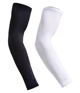 Konex UV Protection Cooling Arm Sleeves Black & White Combo for Men & Women