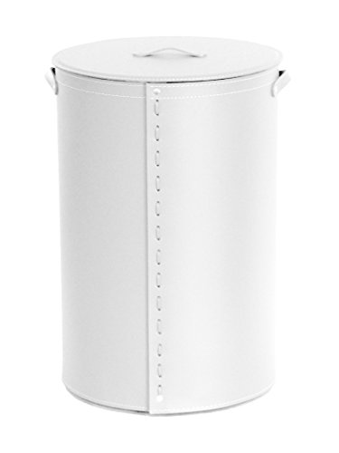 ROBY: Wäschekorb aus leder farbe Weiß, Wäschesammler Wäschebox Fassungsvermögen, mit abnehmbaren Baumwoll Leinwand.