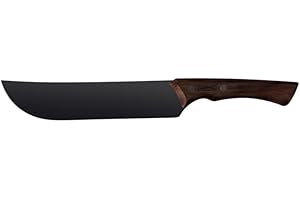 Tramontina - Cuchillo para Carne Churrasco Black, en Acero Inoxidable Oscurecido, con Punta Curva, Mango de Madera de 8", con Remaches, Color Negro, Tamaño de 34 cm