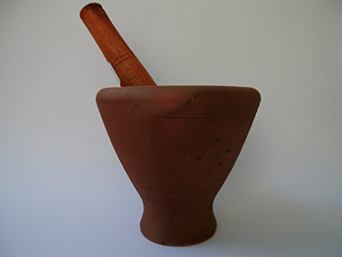 XL Laos Mörser aus Ton – mit Stößel aus Holz - 5