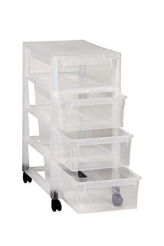Ordnung in Büro, Haushalt & Spielzimmer! Multifunktionaler Rollwagen mit vier gleich großen Schubladen. Schubladen und Korpus in komplett Transparent! Mit vier leichtängigen Rollen - SUPER!