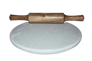 RUDRANSH White Polsihed Marble Chakla Chapati Rolling Board 10IN Roti and Khakra Maker