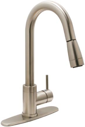 Huntington Brass 51181-72 Single-Handle Pull-Down Kitchen Faucet with Sprayer and Optional Deck Plate, Satin Nickel