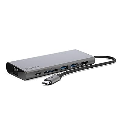 Belkin Hub Multimédia USB-C avec Câble USB-C Intégré (Dock USB-C pour Ordinateurs Portables Équipés d'un Port USB-C et Fonctionnant sous Mac OS ou sous Windows)