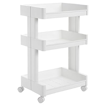 SONGMICS Étagère sur roulettes 3 niveaux Plastique polypropylène Gain de place Cuisine&Salle de bains Rangement des affaires Blanc KSC01WT