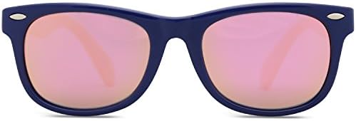 SojoS Classic Wayfarer Flexible Square UV400 with Polarised Lens for Both Girl and Boy Sunglasses SK205 with Deep Blue Frame/Pink Lens
