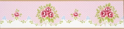 Floral Wallpaper/Border Flowers Bouquet Classic Antique Pink White Shabby Chic