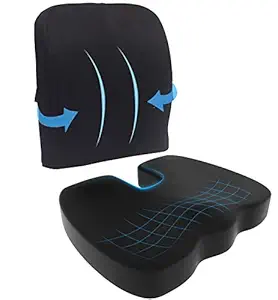 Grin Health Combo of Posture Back Support with Orthopedic Coccyx Seat Cushion and Backrest Lumbar Pillow, Set of 2