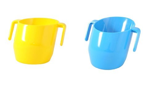Doidy Kunststoffbecher für Kinder, Gelb / Blau, 2 Stück