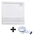 Produktbild Sogood Duschtasse Duschwanne Faro1W 80x80x4 flach inkl. Ablaufgarnitur aus Acryl in Weiß Quadratisch DIN-Anschlüsse für bodenebene Montage geeignet