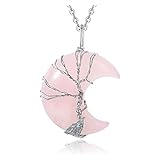 Xiannvxi Rose Quartz Necklace For Women Crescent Moon Pendant Necklace Gemstone Necklace Tree Of Life Wire Wrapped Reiki Spiritual Necklace Jewellery For Women