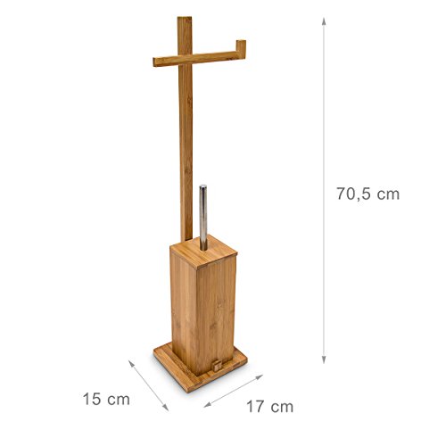 Relaxdays Stand WC Garnitur H x B x T: 75 x 17 x 15 cm freistehender Toilettenbürstenhalter aus Bambus mit Rollenhalter und Toilettenbürste als Klorollenhalter als praktische WC Bürstengarnitur, natur - 3