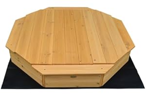 Rijoka Wooden Sandpit - 4 Benches - Sandpit Lid - Includes Groundsheet - 1305 x 1305 x 200 mm