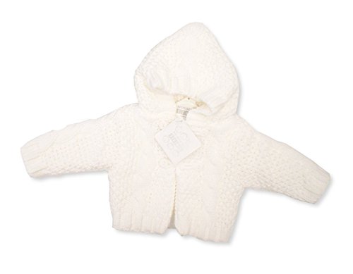 Gorgeous Babys Hooded Chunky Knitted White Rope Detailing Cardigan (Newborn)