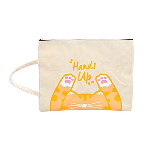 Preisvergleich Produktbild Chakil Aktentasche Tragbare Aktentasche A4 Reißverschlusstasche Katzenkarikatur-Segeltuchtasche Aufbewahrungstasche für Schreibwaren Oxford Stofftasche 33 cm * 24,5 cm, Große Papiertüte , Beige