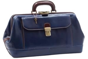 DD FIRENZE D&D - Borsa Medico Bassa Bicolore - Made in Italy (Blu-Marrone)