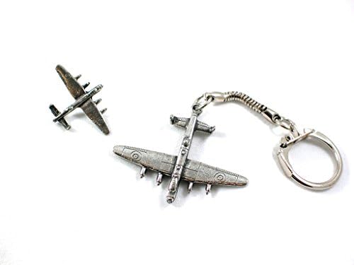 Avro Lancaster WW2 bomber Pewter pin brooch &amp; Keyring set