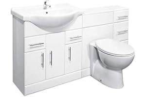 VeeBath Linx 1700mm Bathroom Vanity Unit Cabinet Combination Set with Storage and WC Toilet Unit, Pan and Cistern