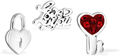 Silver Plated Crystal Key to my Heart Charm Set