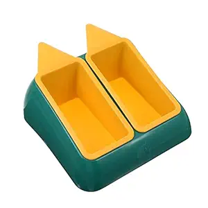 Emily Pets Cat Feeder Bowls with Stand Double Pet Cat Food Water Feeder Dish Plastic for Small Dogs Puppy Kitten Cat(Yellow-Green)