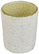 THE YELLOW DOOR White Glass Mosaic T-light Candle Holder for Home Décor &amp; wedding Decorative showpieces