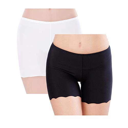 My Sunshine : Femme Shorts de Sécurité sans Couture  en Modal Soie Glacée - Slip Boxer sous-Vêtements pour Robe Jupe (M, Noir + Blanc)