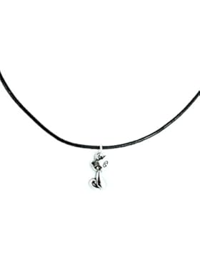 TrendsMe schwarze reale lederne Schnur-Hals Charme-Halsketten-Anhänger-Retro Hippie-tibetanische silberne [Kat]