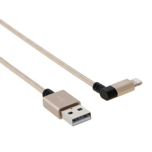 cablecreation Winkel Lightning auf USB Kabel, 4 ft APPLE USB Daten Sync Ladekabel für iPhone 6S/6, iPhone 5/5S/5 C, Metall Plug & Baumwolle Jacke, Gold Farbe - 3