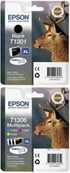 Epson T1301 schwarz + T1306 3-er Set von cyan/magenta/gelb, Original Tintenpatrone