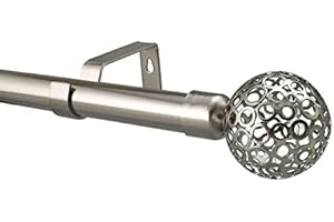 Your Home Online 28mm Extendable Eyelet Curtain Pole Metal Brushed Chrome Brass Copper Black Complete Rod Set Osaka Finial (0.7-1.2m, Brushed Chrome)