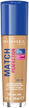 Rimmel London Match Perfection Foundation - Fondotinta Liquido Pelle Perfetta e Levigata No Effetto Maschera a Lunga Tenuta con SPF 20 - 103 True Ivory - 30 ml