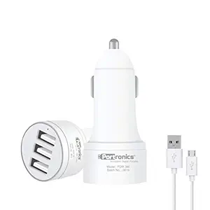 Portronics CarPower 3T 3.4A Car Charger with Three USB Port, 1M USB Cable, White