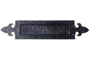 I IRONMONGERY SOLUTIONS Ironmongery Solutions® Black Antique Heavy Duty Cast Iron Postal Door Knocker Letter Box Plates (Fleur De LYS)