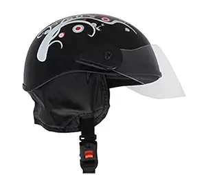 Western Era Stylish Lovable Half Face Helmet for Kids || Baby Safety and Comfort || (3-12 Years) (Black Glossy) (Red Sticker)