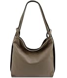 taschen damen handtaschen leder henkeltasche designer taschen hobo umhängetasche wildleder  Freyday 2in1 Damen Handtasche Rucksack Designer Luxus Henkeltasche aus 100% Echtleder (Dunkeltaupe)
