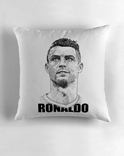 PINKLIPS SHOPPING Cristiano Ronaldo CR7 Fan Art Satin Cushion Cover 16X16 Inches/40X40 cms/Design-7 White