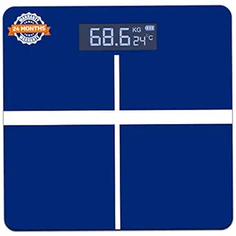 beatXP Blue plus Digital Bathroom Weighing Scale with LCD Panel & Thick Tempered Glass, Electronic Weight Machine for Human Body - 2 Year Warranty