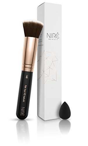 Niré Pennello Fondotinta 140: Pennello Fondotinta Professionale con Mini Spugnetta Fondotinta Niré Beauty Blender per un trucco professionale