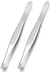 AntiqueShop Metal Flat Tip Tweezer and Plucker, Silver, 50 g (Pack of 2)
