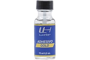 LH LUXHAIR Colle pour perruque Gold avec pinceau | 15 ml |. Adhésif invisible longue durée idéal pour les prothèses capillaires et les extensions de cheveux pour hommes et femmes. Adhésif Gold (1 unité)