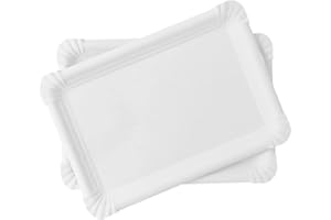 Miamex Lot de 20 Plateaux en Carton Blanc - Plateaux de Présentation pour Pâtisseries/Amuse-bouches/Buffets (30 x 21 cm)