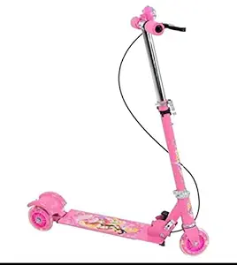 Three Wheels Scooter Kids Foldable Kick 3 Wheeler LED on Wheels and Height Adjustable Skating Cycle with Brake and Bell Pink Colour Colour wheel bike scooter/ Electric scooters height adjustable/ Kick scooter/ Pink cycle foldable scooter 3 wheel scooter/ 3 Wheeler cycle kids / Blue cycle wheel cycle
