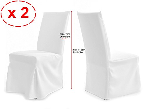 2er Pack Universal Stuhlhussen für Stühle mit gepolsterter Lehne bis 112cm Modell: Paris XL (Weiß)