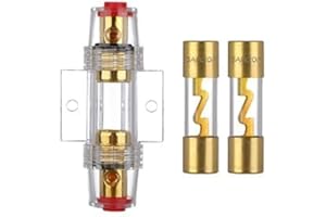 VEXUNGA AGU Sicherungshalter 20A Vergoldet Glassicherung Inline für Auto Audio Power Schutz Mit 2 Stück 20 Ampere AGU Sicherung Glasrohr
