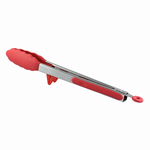 Edelstahl Küchenzange mit Standfuß in rot – 33cm – Silikon Grillzange lang – Mehrzweckzange mit Ring zum Aufhängen – Servierzange Edelstahl Grillzange – Universalzange Küche – Küchenzange Silikon zum Grillen, Kochen, Backen und Servieren - 8
