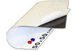 MAGNOSPHERE Feuille de fer autocollante Caoutchouc ferreux adhesif BLANC MAT - 0,6mm x 50cm x 50cm - Plaque metallique adhésive pour magnets, aimants - Feuille tableau blanc ferromagnétique