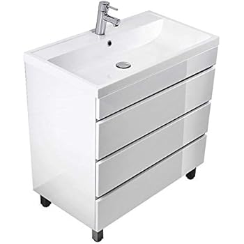 Lomadox Badmöbel Stand-Waschtisch mit Unterschrank in Hochglanz weiß