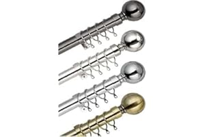 STL 28mm Extendable Metal Curtain Pole Plain Ball Finials with Complete Fittings (210-400 cm (83'' - 157'' in), Plain Ball -Antique Brass)